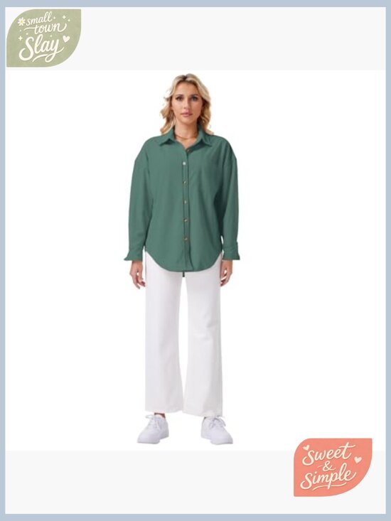 Oversized Corduroy Button Down Shirt Long Sleeve Boyfriend Fit Blouse Top - Picture 4 of 7